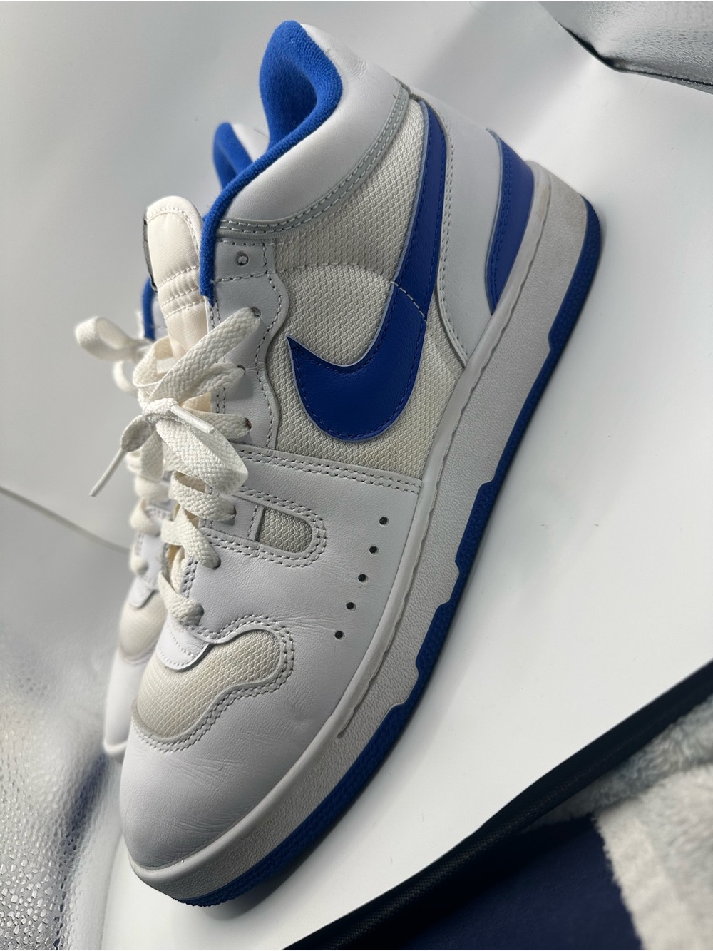 Nike White and Royal Blue High-Top Sneakers